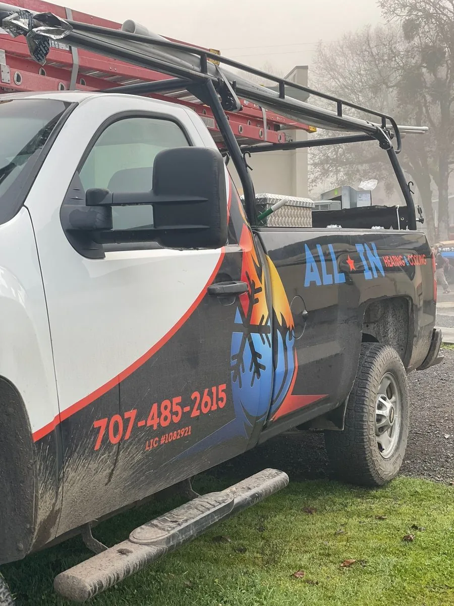 All In Heating & Cooling service truck on a local HVAC job